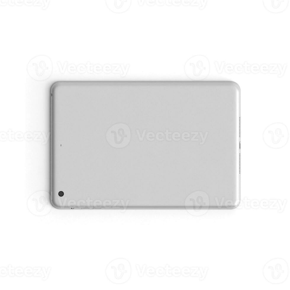 Tablet empty display with blank screen isolated on white background for ads silver back photo