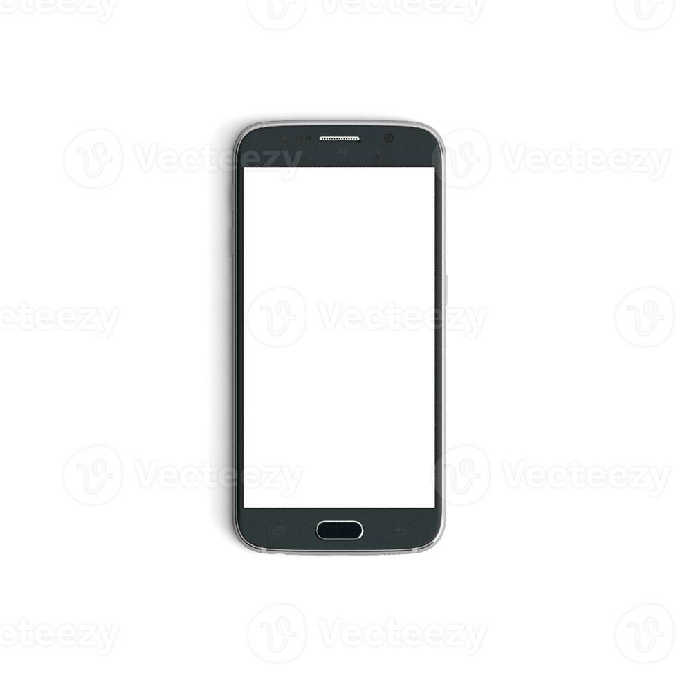 Mobile phone empty display with blank screen isolated on white background for ads - Front - Vertical Blue photo