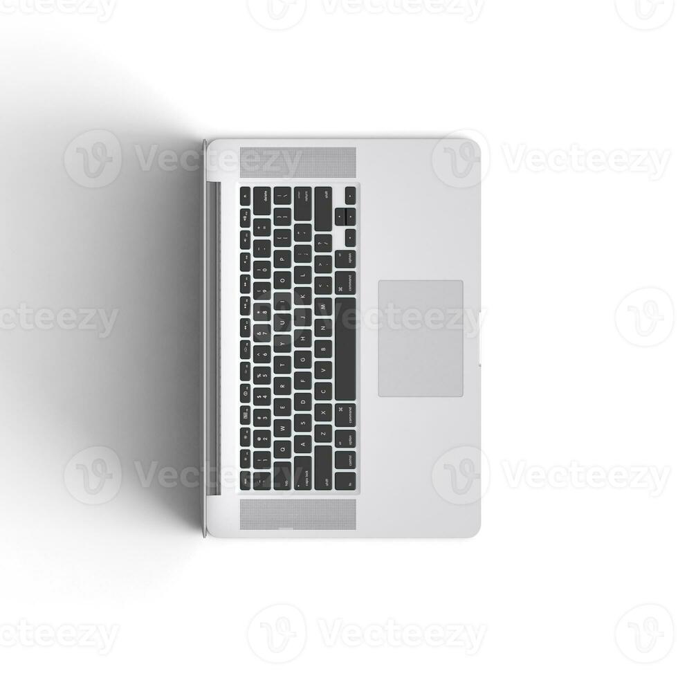 Laptop opened display with blank screen isolated on white background for ads top view right side photo