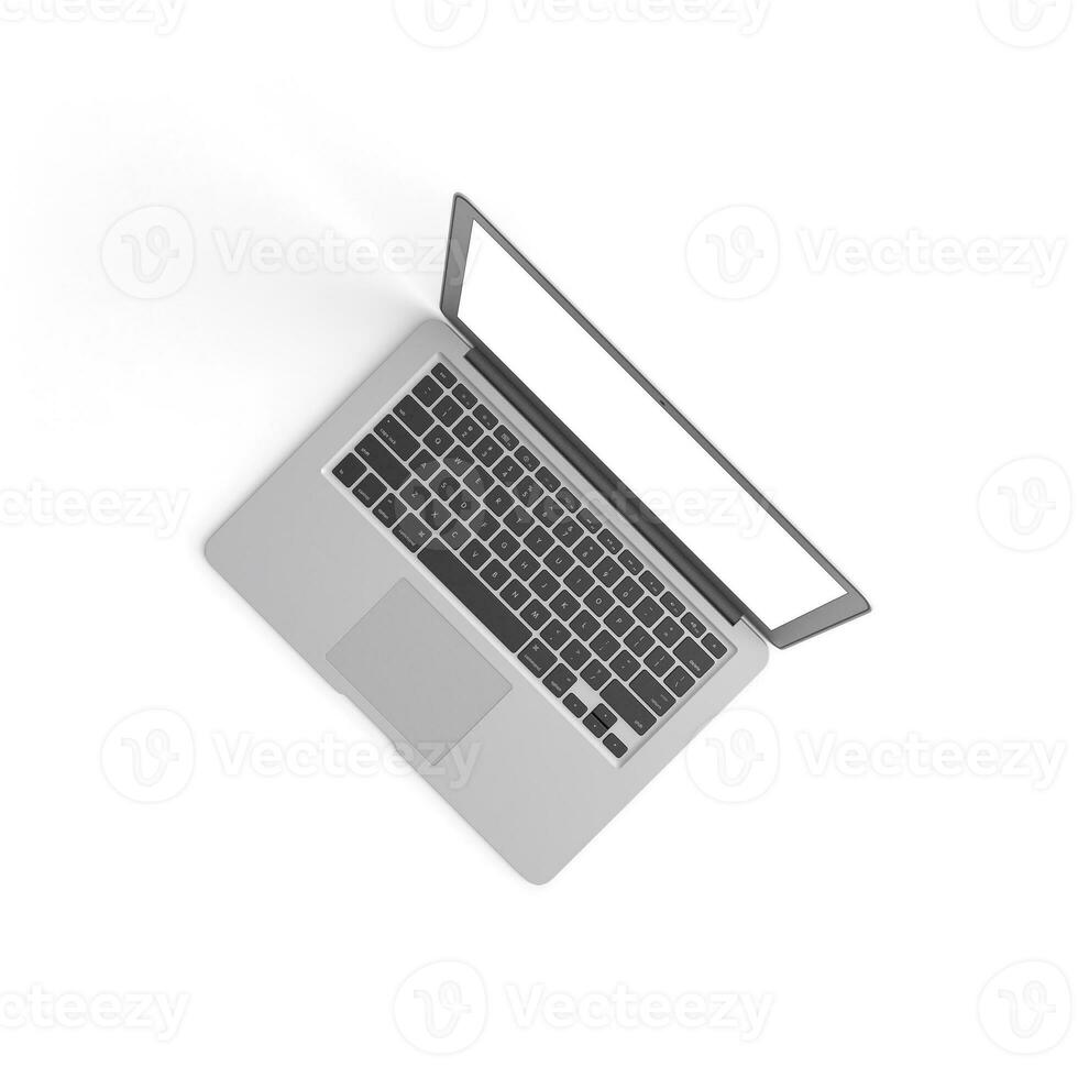 Laptop open display with blank screen isolated on white background for ads top view white photo