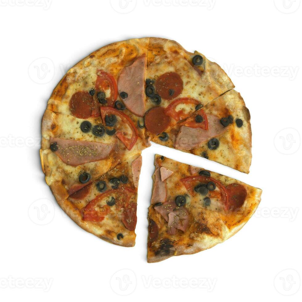 Pizza grouped isolated on white transparent photo vagetables on top