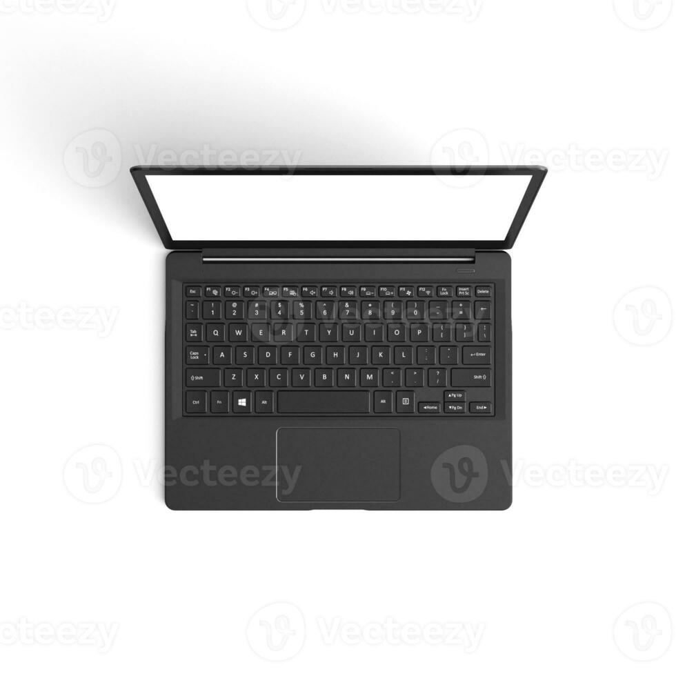 Laptop empty display with blank screen isolated on white background for ads top view middle photo