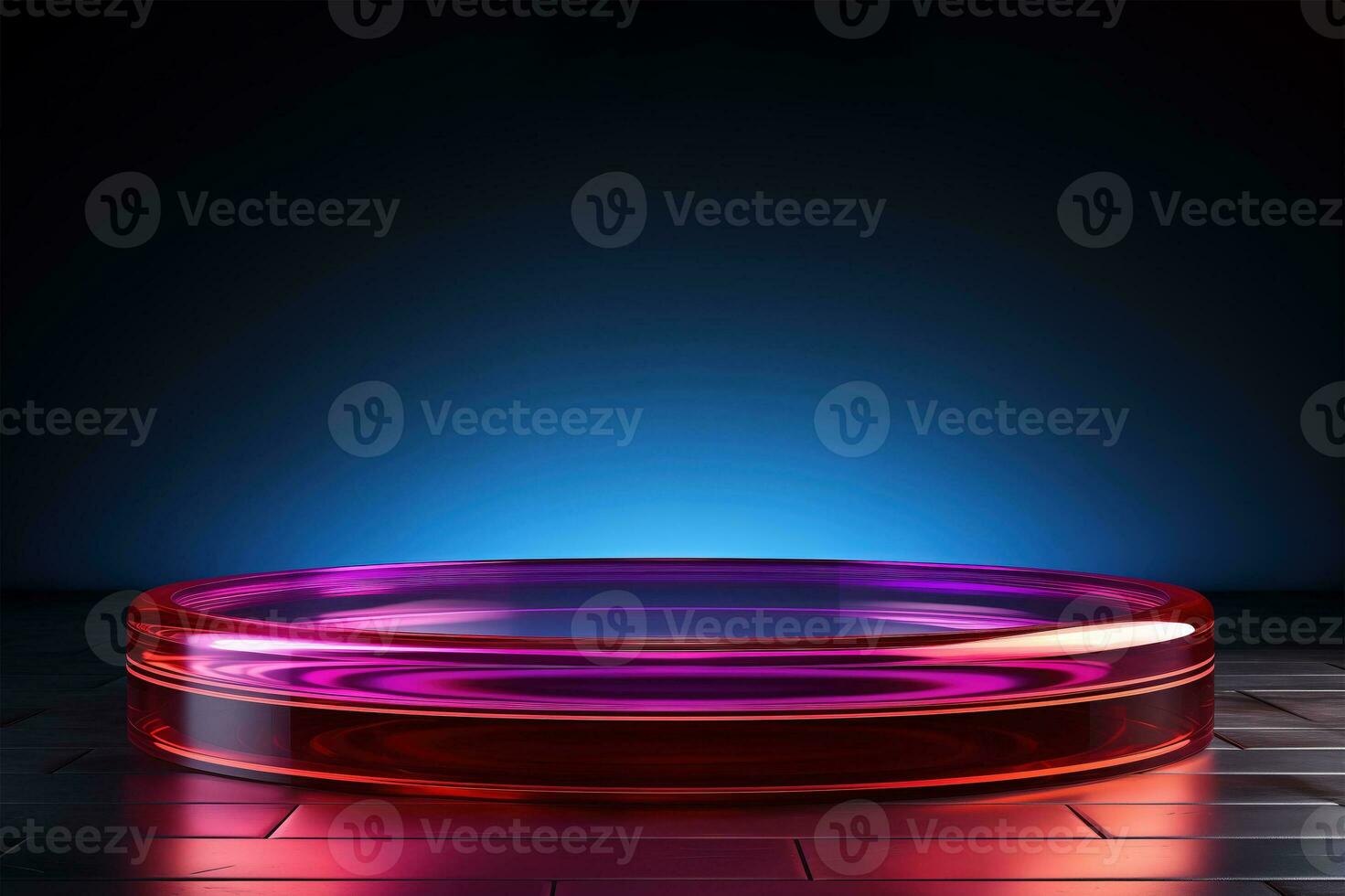 AI generated Purple and pink neon podium, pedestal. photo