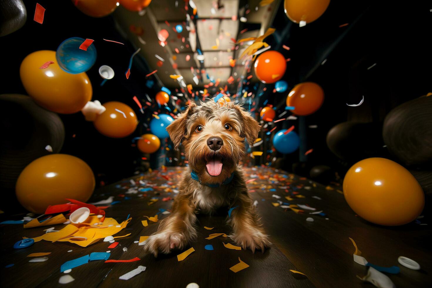 ai generado el bozal de un alegre perro adentro. foto