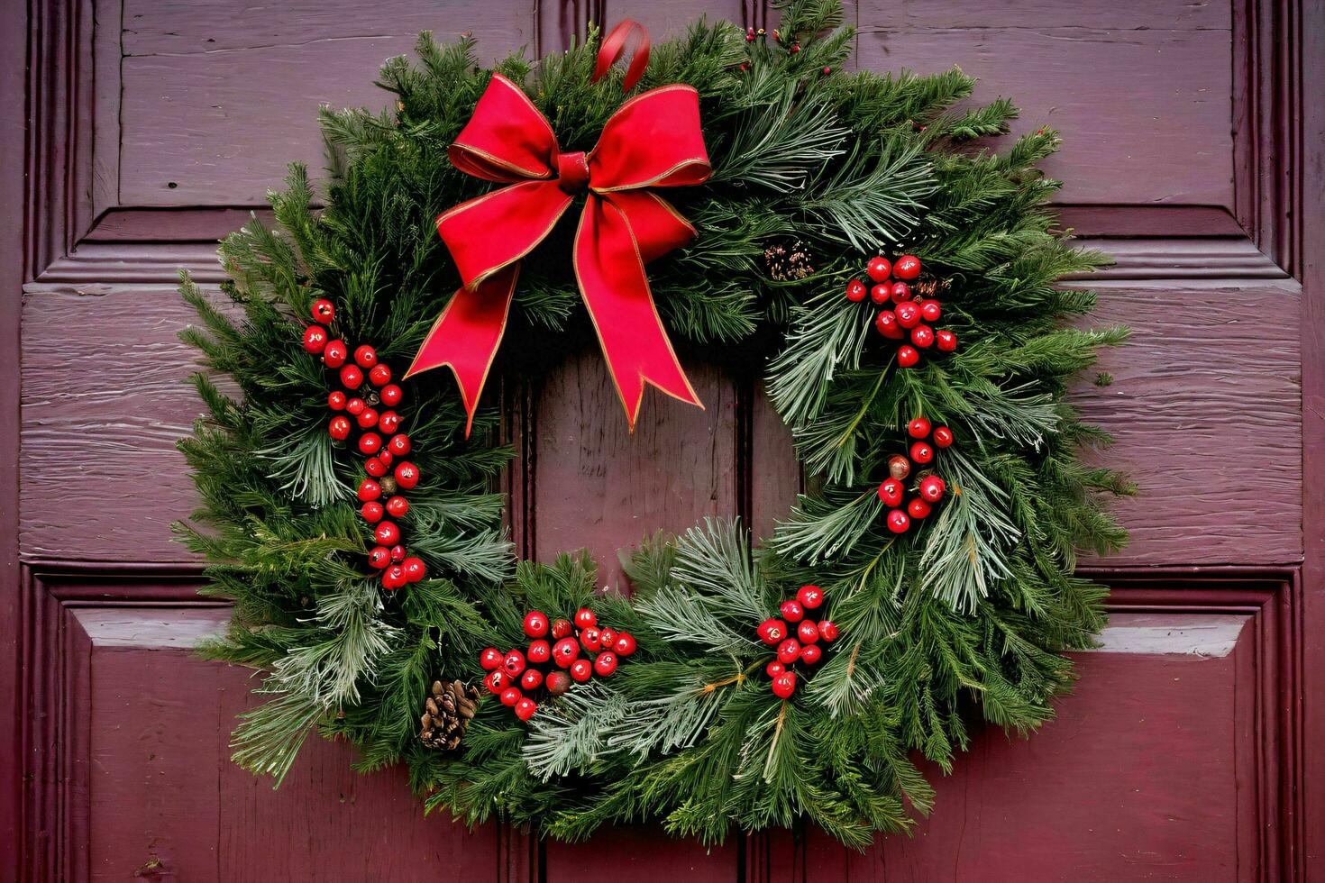 AI generated Wreath on a Wooden Door photo