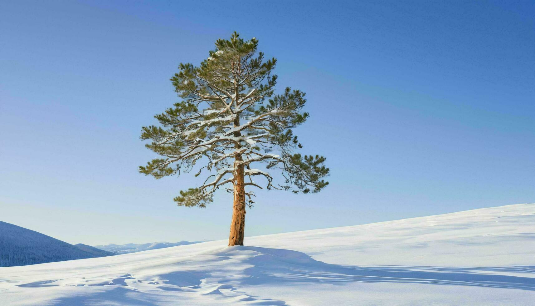 AI generated Lone Pine Tree in Snow Field photo