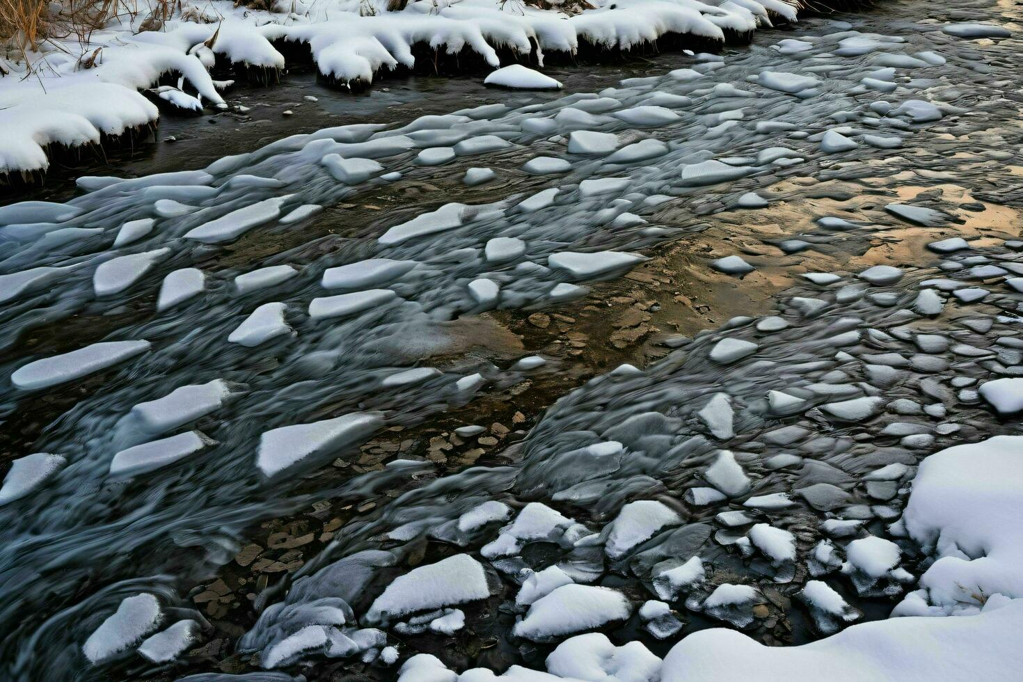 AI generated Ice Flowing in Winter River photo