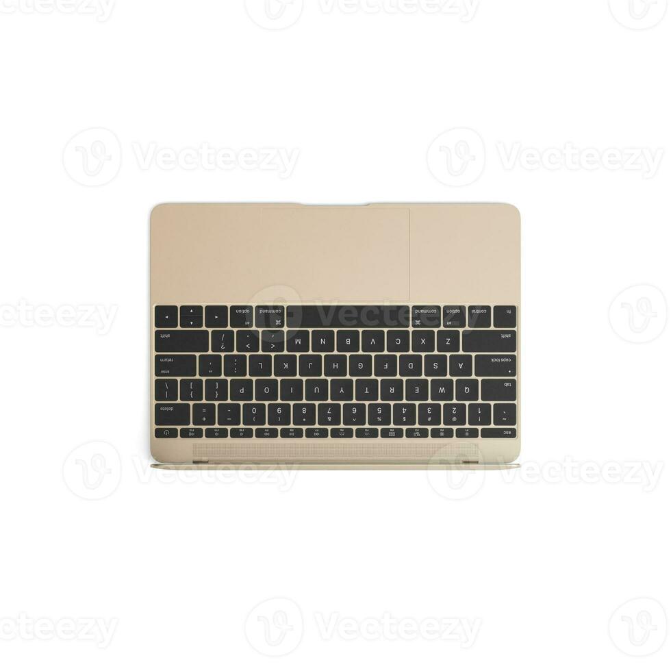 Laptop open display with blank screen isolated on white background for ads top view gold photo