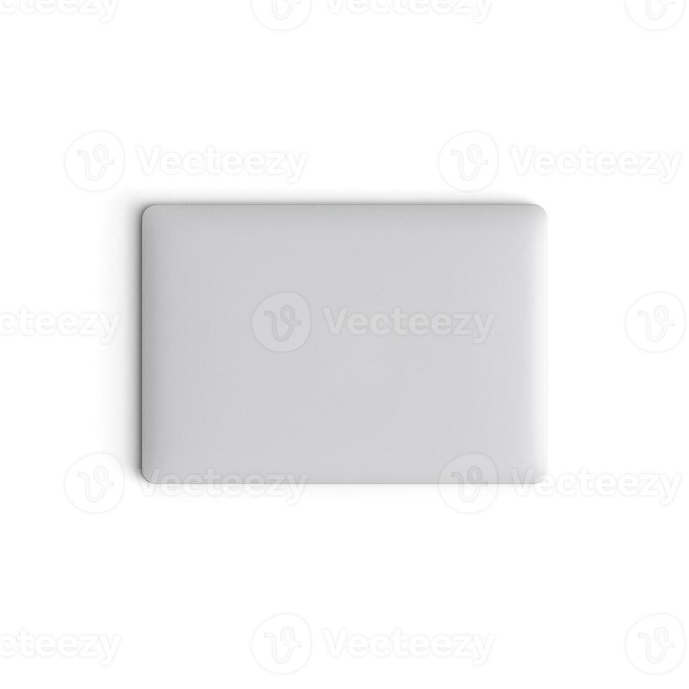 Laptop closed display with blank screen isolated on white background for ads top view photo