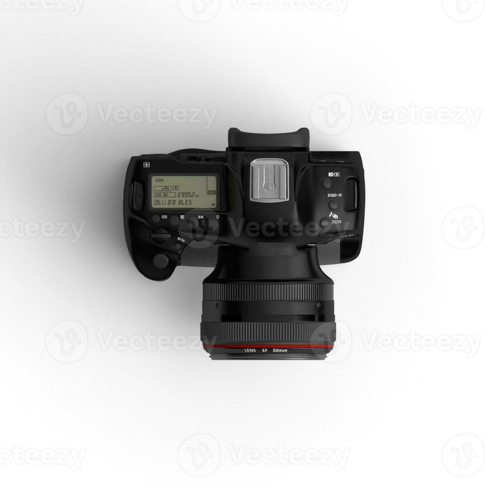 DSLR Camera black body placed and top view image on white background photo