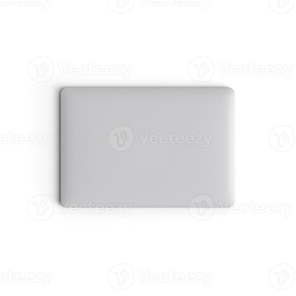 Laptop closed display with blank screen isolated on white background for ads top view white photo