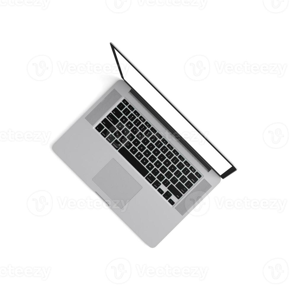 Laptop open display with blank screen isolated on white background for ads top view left light gray photo