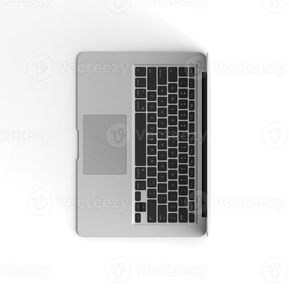 Laptop opened display with blank screen isolated on white background for ads top view front left photo