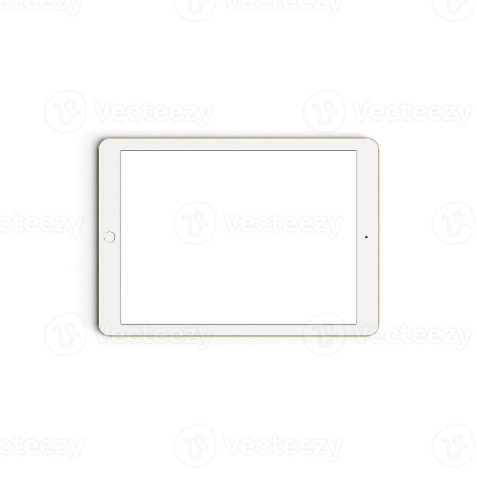 Tablet Gold - Front - Horizontal empty display with blank screen isolated on background for ads photo