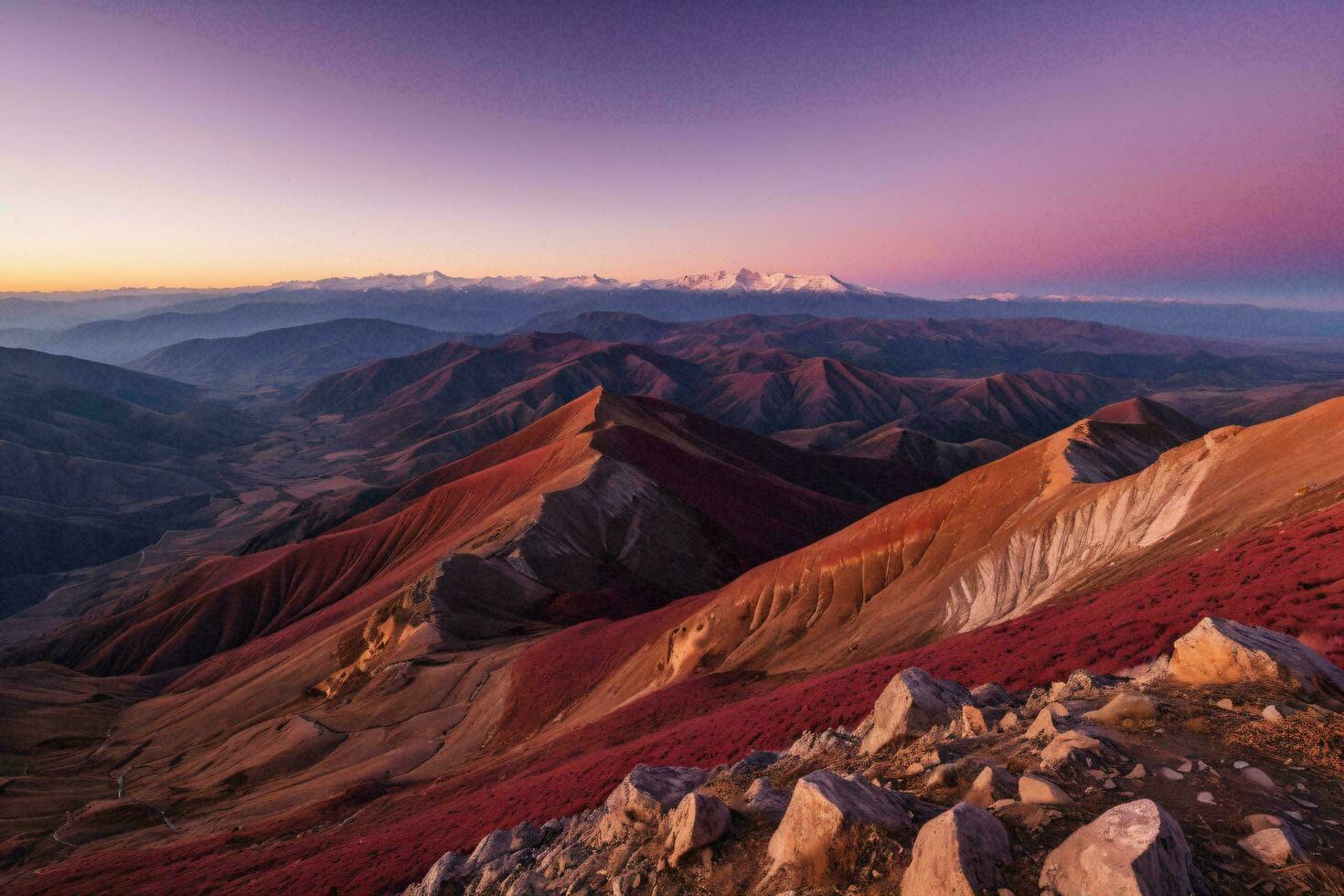 AI generated Twilight Over Multicolored Mountain Range photo