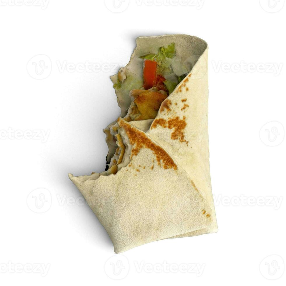 Wrap food bitten a testy food photo on white background top view tied