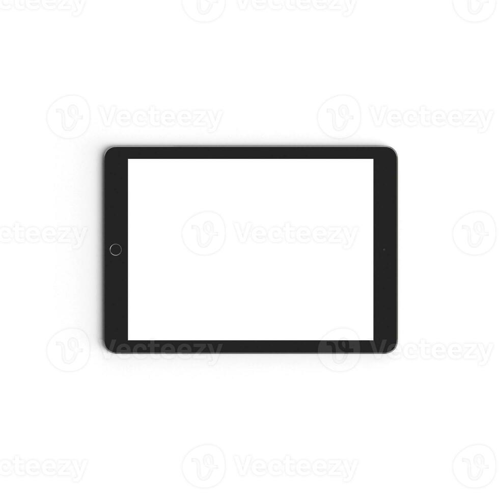 Tablet empty display with blank screen isolated on white background for ads rotated photo