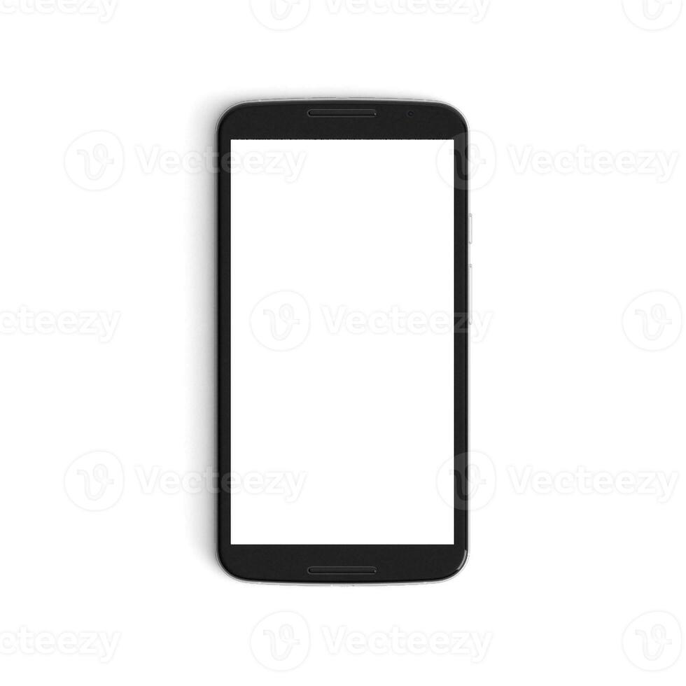 Mobile empty back side display with blank screen isolated on background for ads black photo