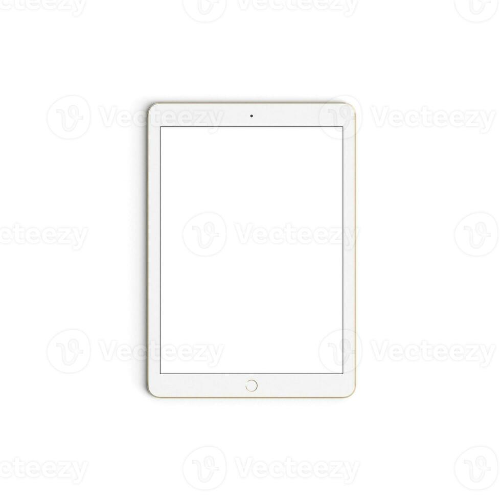 Tablet empty display with blank screen isolated on background for ads gold front photo