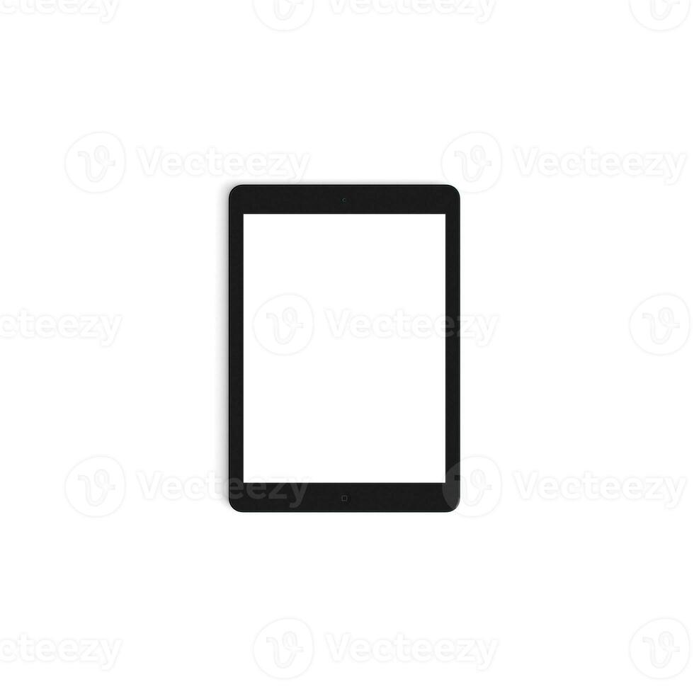 Black Tablet empty display with blank screen isolated on background for ads rotated photo