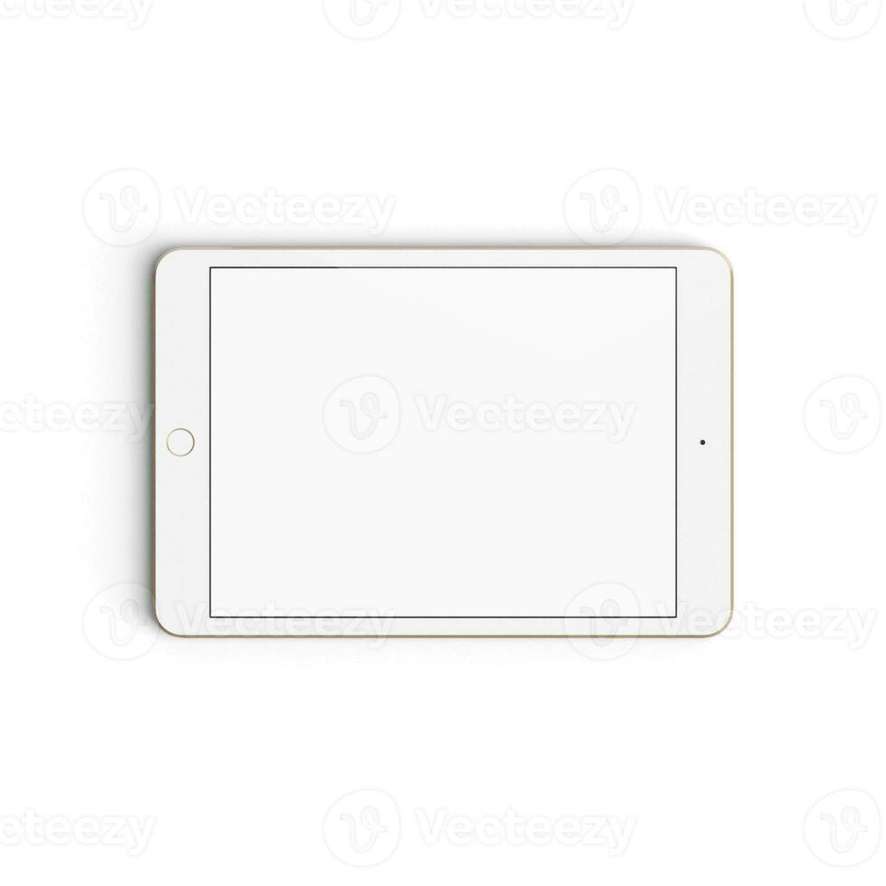 Tablet empty display with blank screen isolated on white background for ads Gold - Front - Horizontal copy photo
