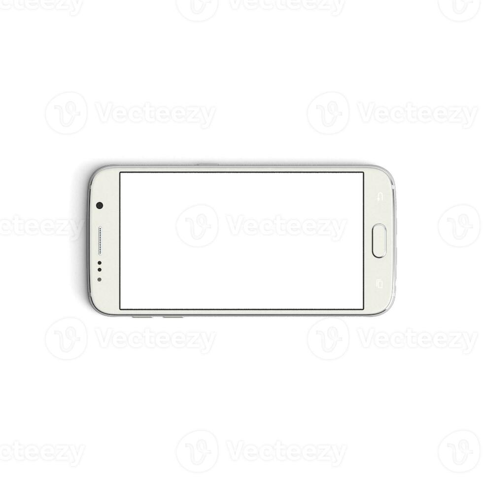 Mobile phone empty display with blank screen isolated on white background  Front - Horizontal - White copy photo