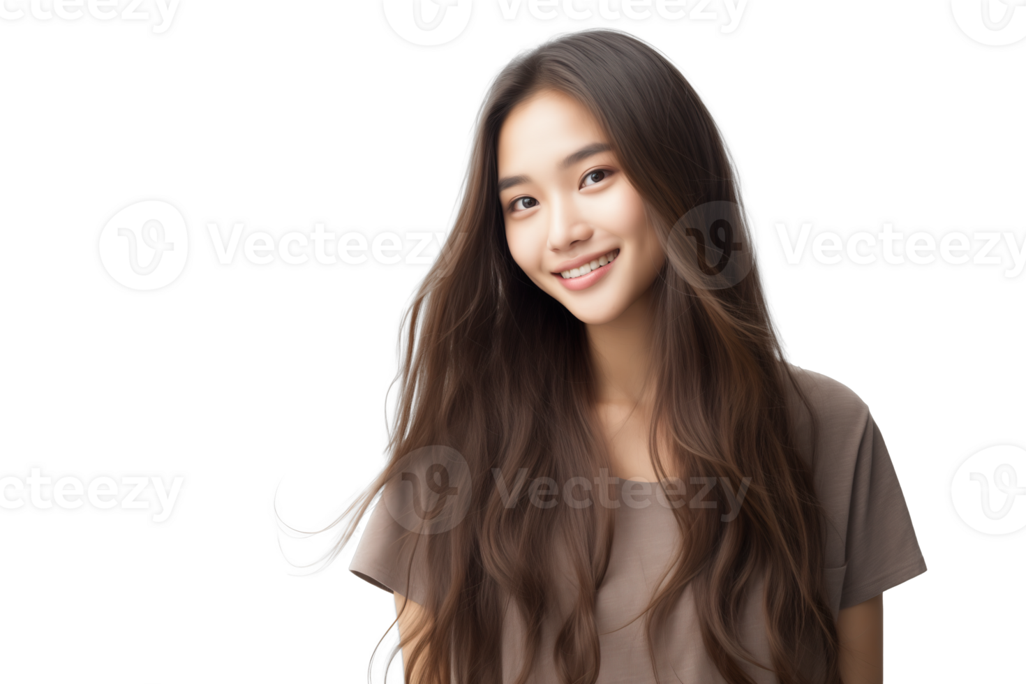 AI generated Natural Woman Smiling on Transparent Background png