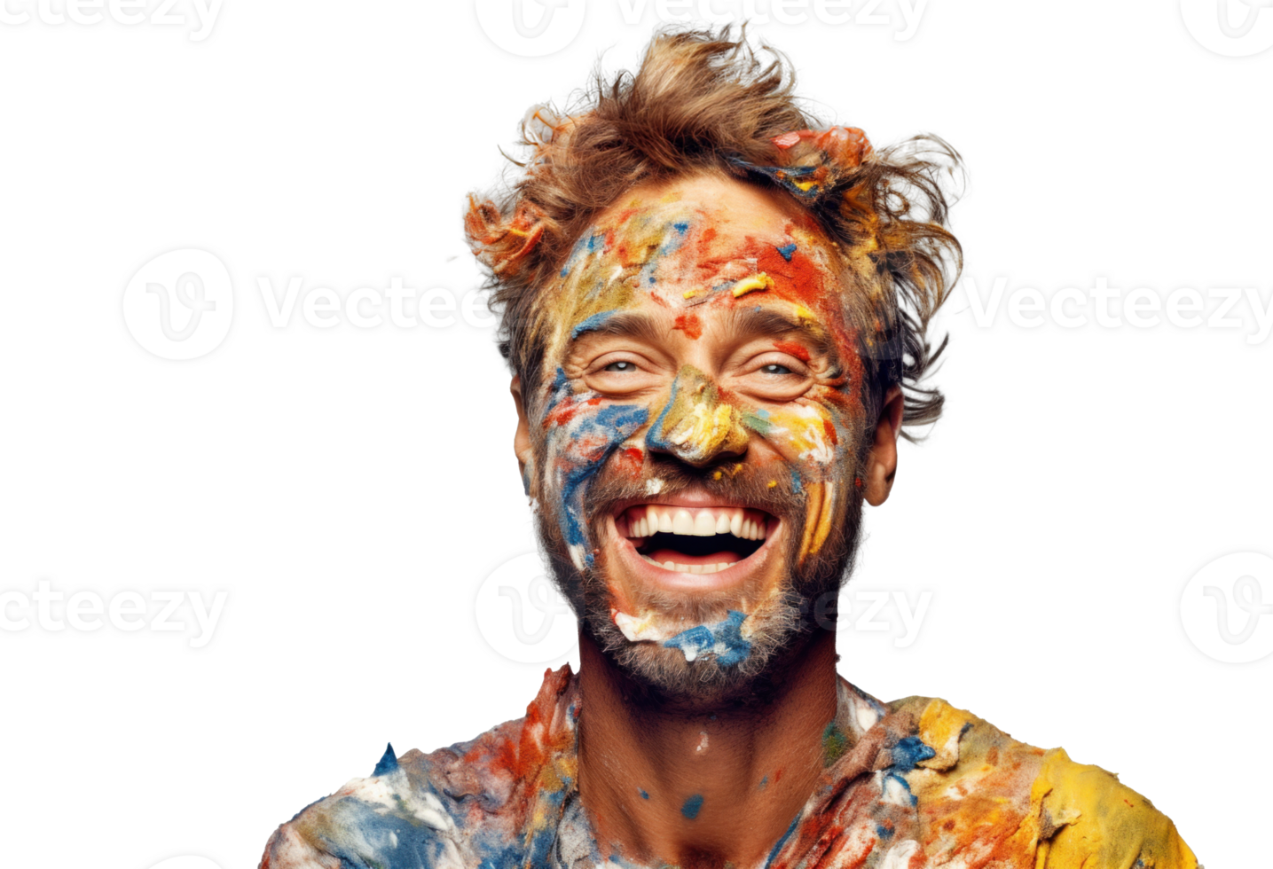 AI generated Joyful Caucasian Man with Colorful Paint on Face png