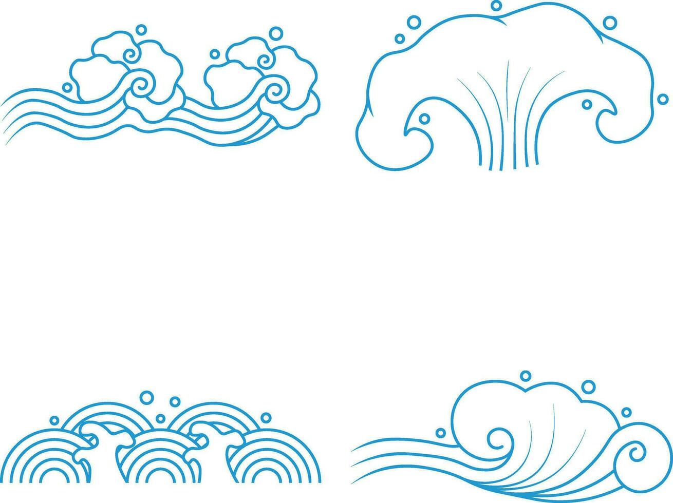Chinese Traditional Wave. With Seamless Pattern. Vector Illustration Set.
