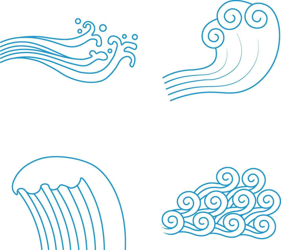 Chinese Traditional Wave. With Seamless Pattern. Vector Illustration Set.