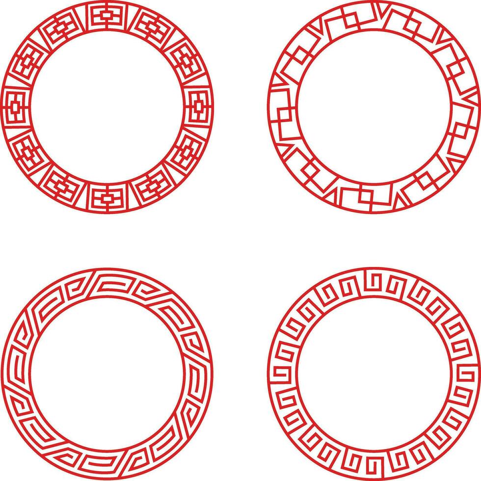 Set of Red Chinese Circle Frame. Vector Icon