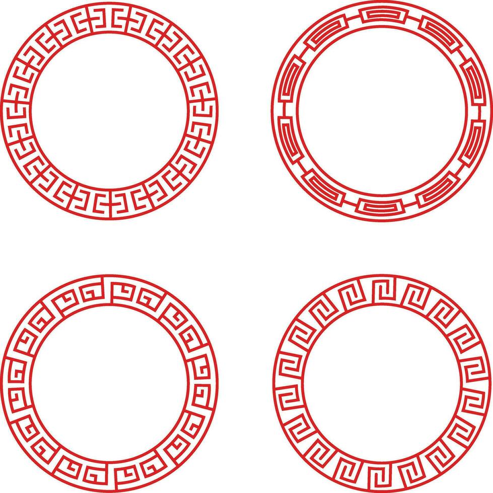 Set of Red Chinese Circle Frame. Vector Icon