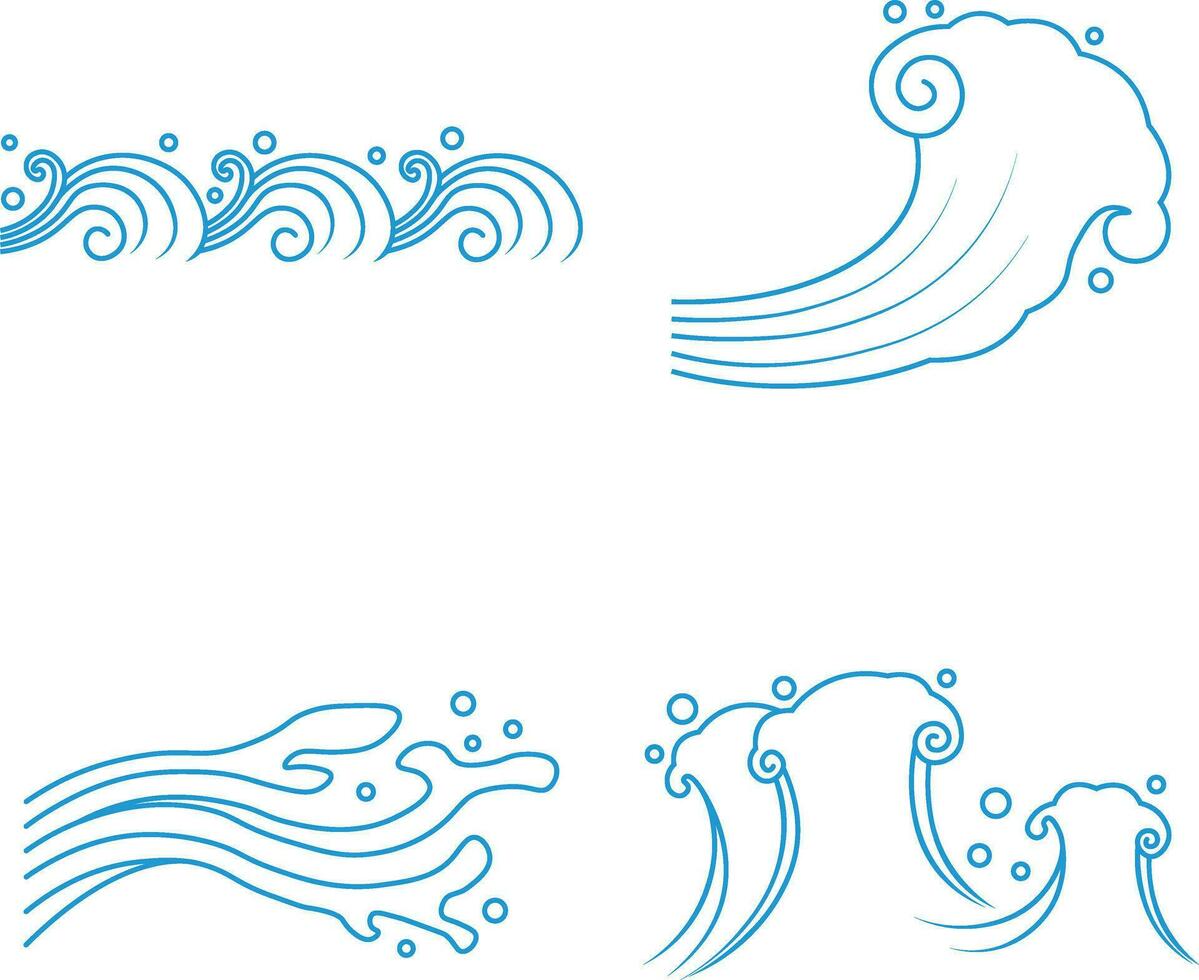 Chinese Traditional Wave. With Seamless Pattern. Vector Illustration Set.