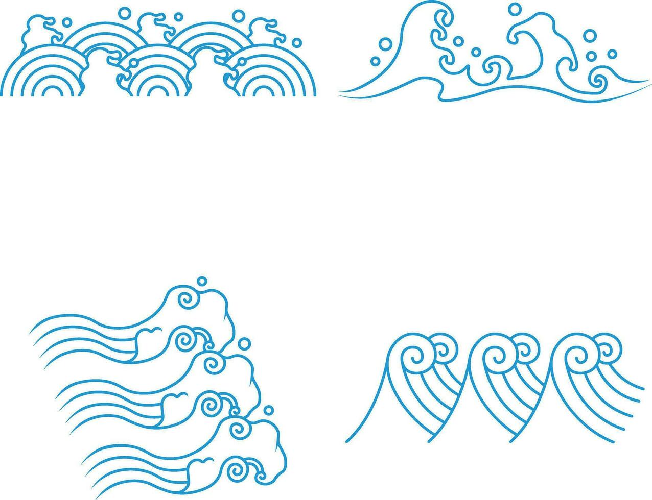 Chinese Traditional Wave. With Seamless Pattern. Vector Illustration Set.