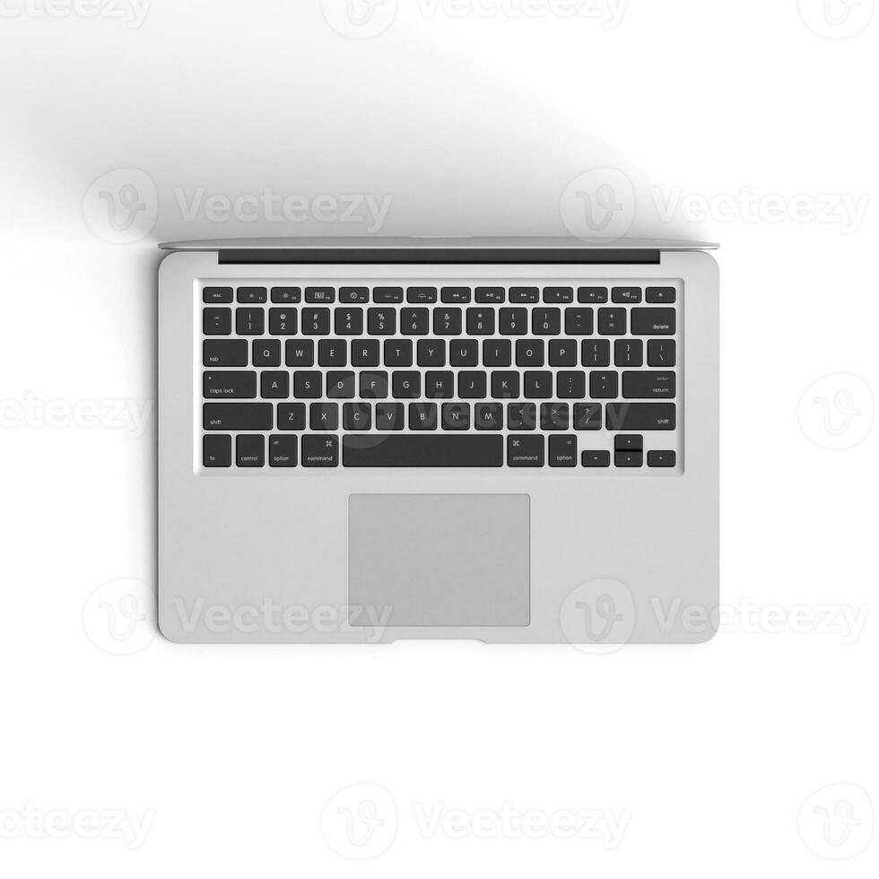 Laptop opened display with blank screen isolated on white background for ads top view front side photo