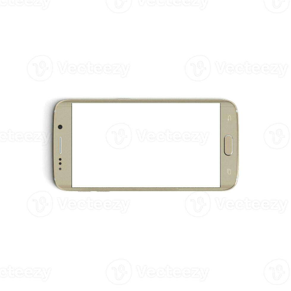 Mobile phone - Front - Horizontal - Gold isolated on white background photo