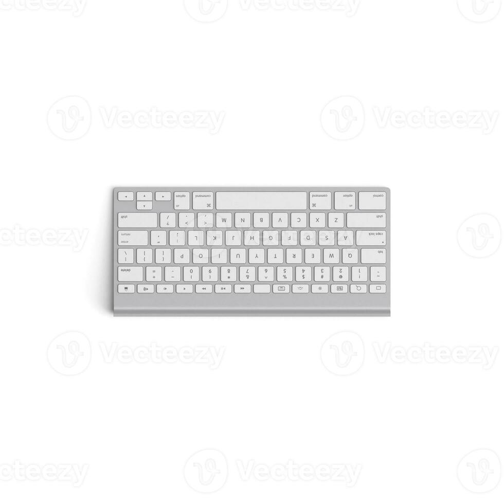 Wireless keyboard isolated on white background high quality image front top view rotated side photo