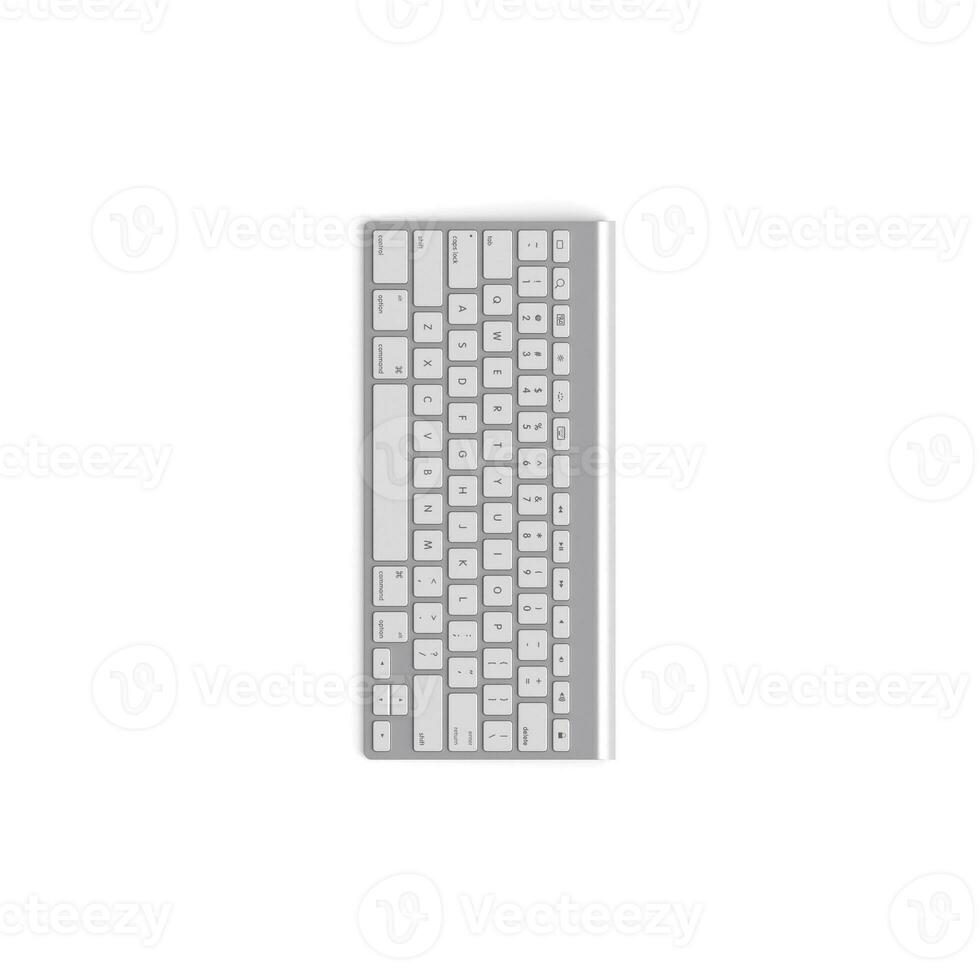 Wireless keyboard isolated on white background high quality image front top view rotated photo