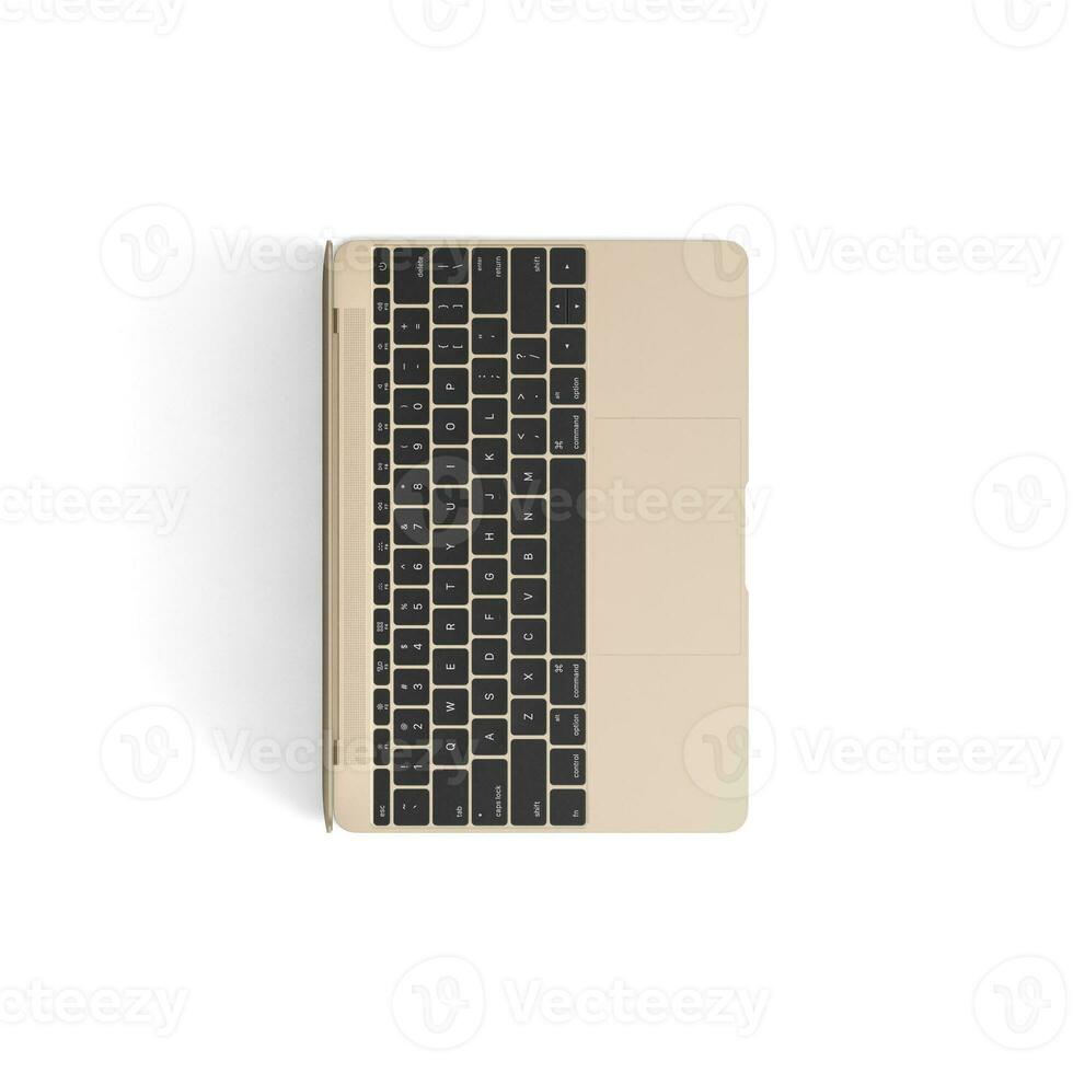 Laptop open display with blank screen isolated on white background for ads top view gold right photo