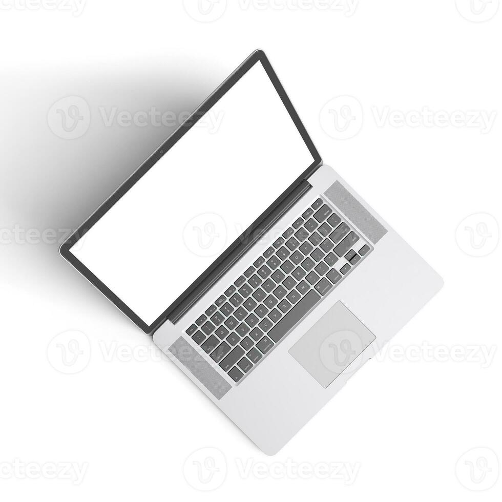 Laptop open display with blank screen isolated on white background for ads top view high quality image photo