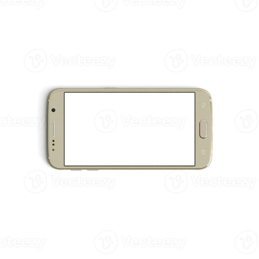 Mobile phone empty display with blank screen isolated on white background for Front - Horizontal - Gold copy photo
