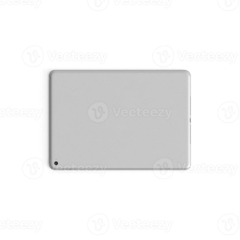 Tablet empty display with blank screen isolated on background for ads silver black back photo