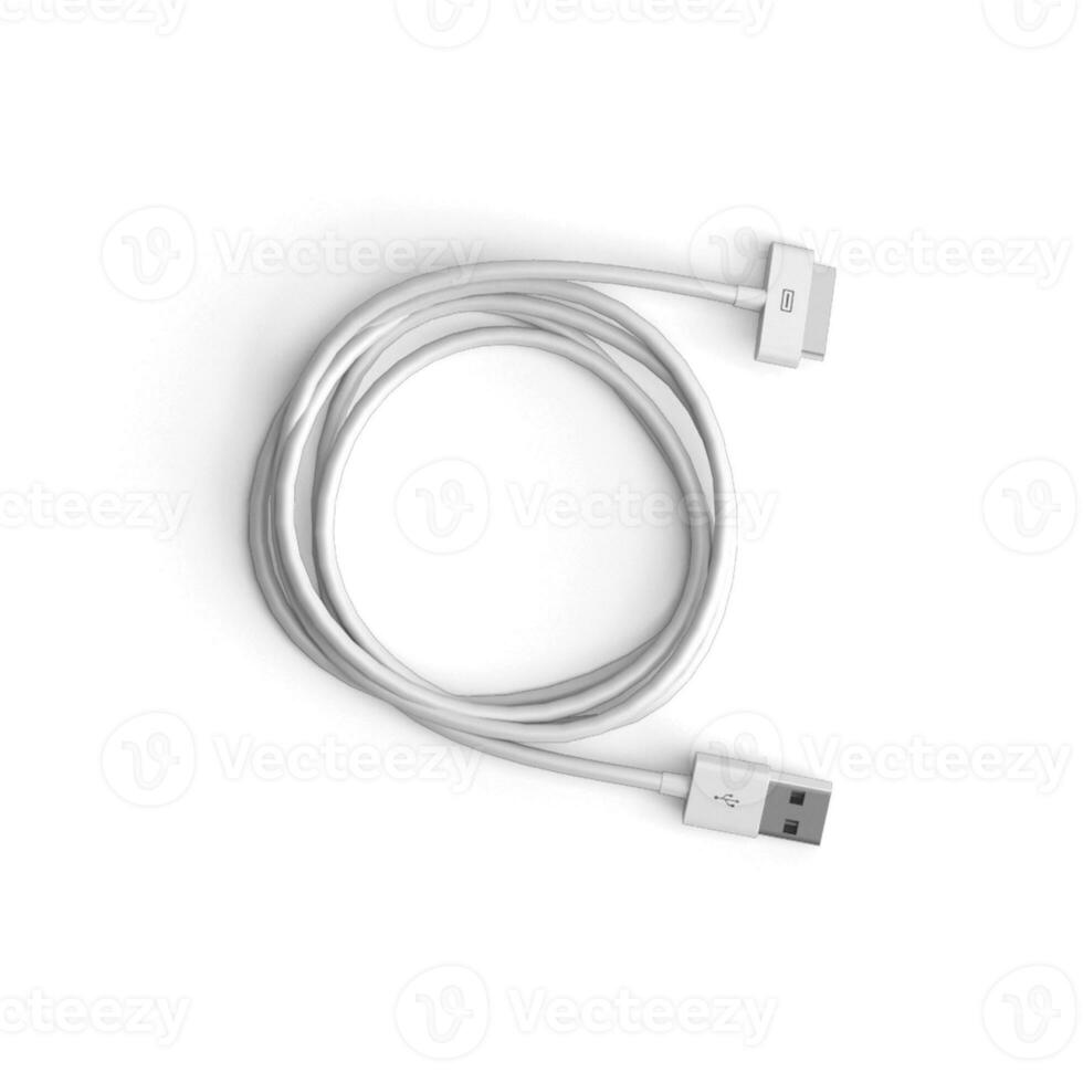 USB cable con cable lleno redondo aislado en blanco antecedentes blanco cable foto