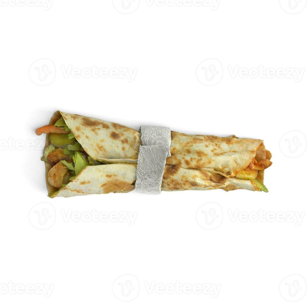 Wrap food Horizontally placed a testy food photo on white background top view