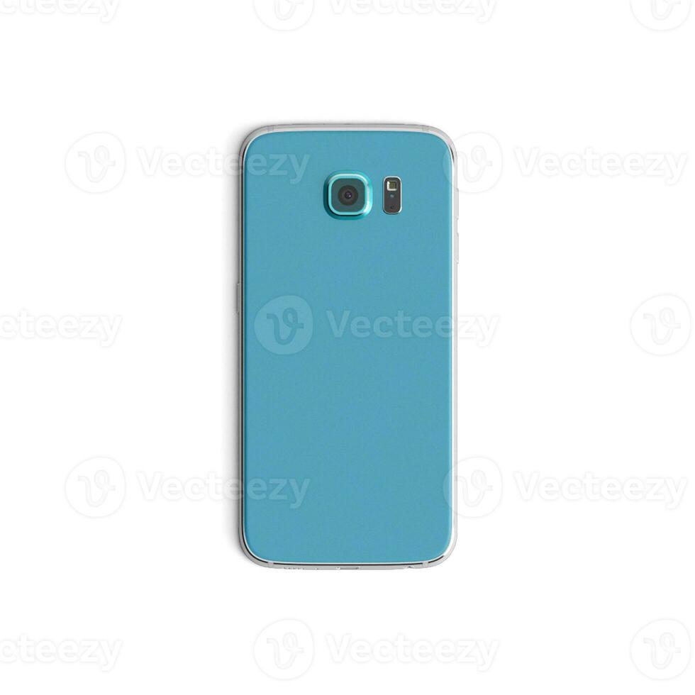 Mobile phone empty display with blank screen isolated on white background for ads Back - Vertical - Blue photo