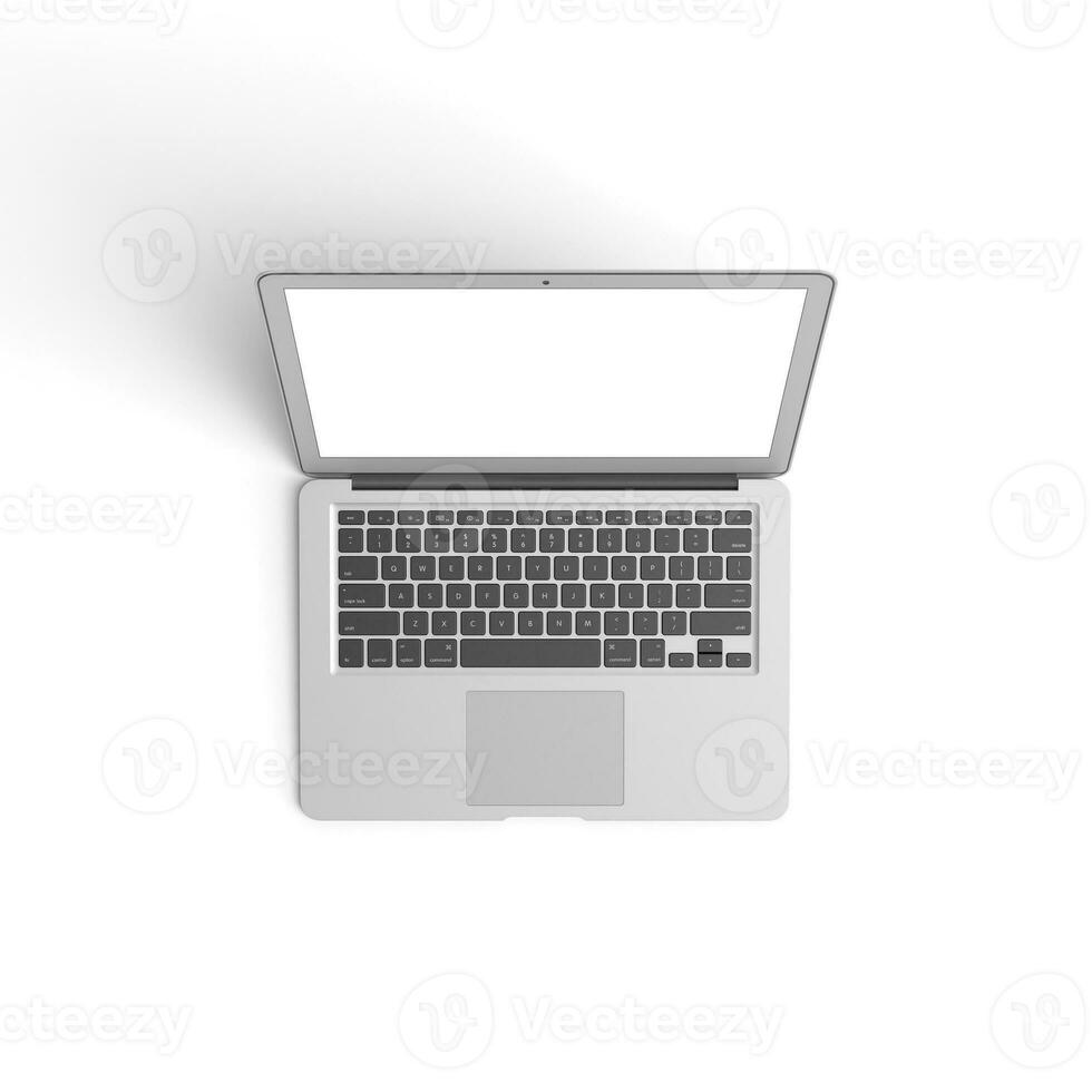 Laptop open display with blank screen isolated on white background for ads top view left image photo