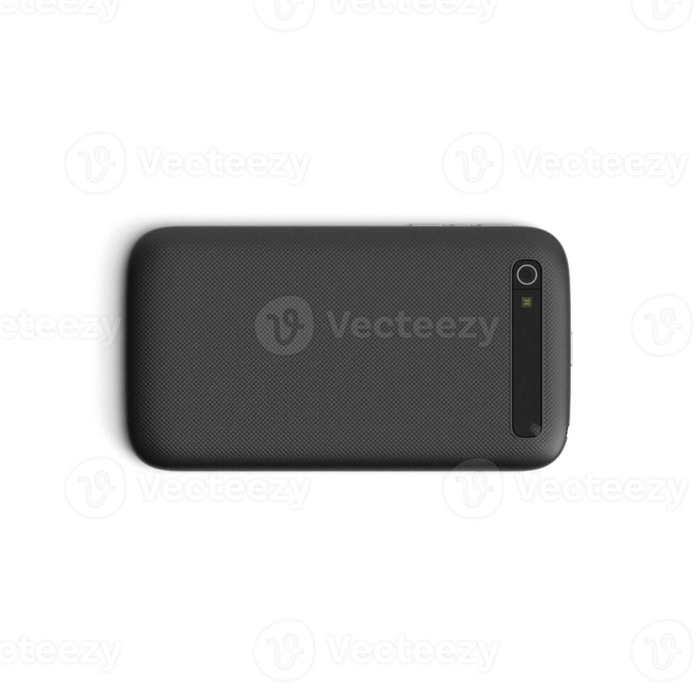 Mobile back side placed on white background isolated photo