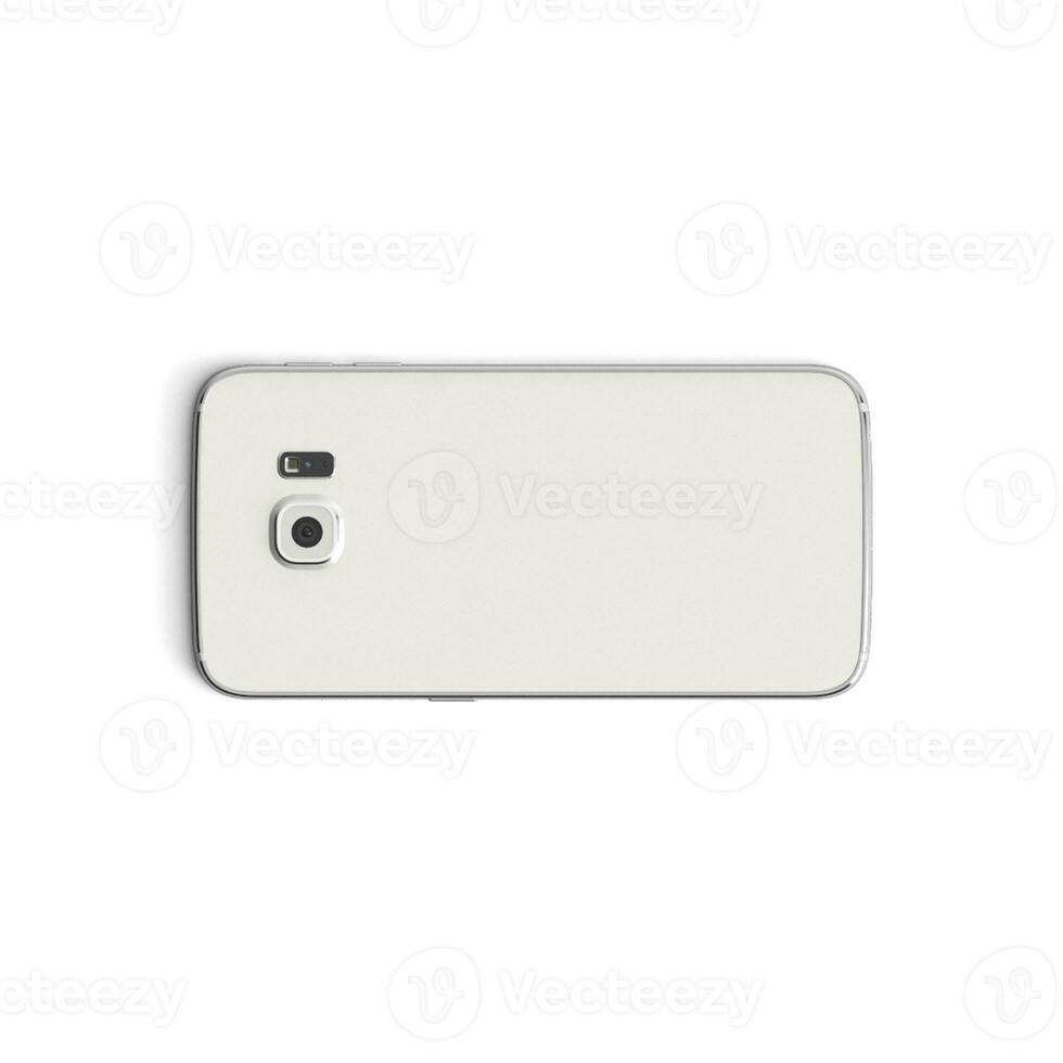 Mobile phone empty display with blank screen isolated on white background for ads - Back - Horizontal - White copy photo