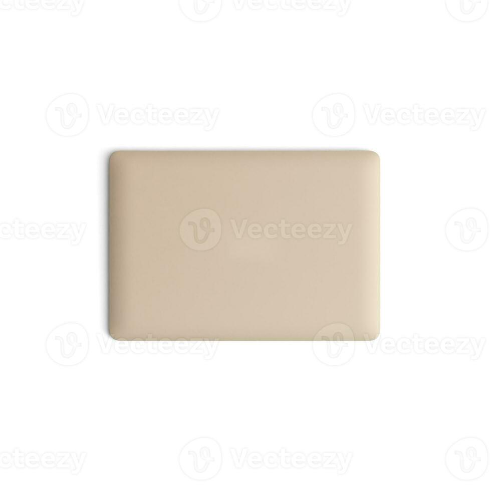 Laptop empty display with blank screen isolated on white background for ads top view closed photo