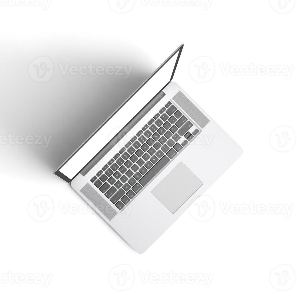 Laptop open display with blank screen isolated on white background for ads top view right side photo